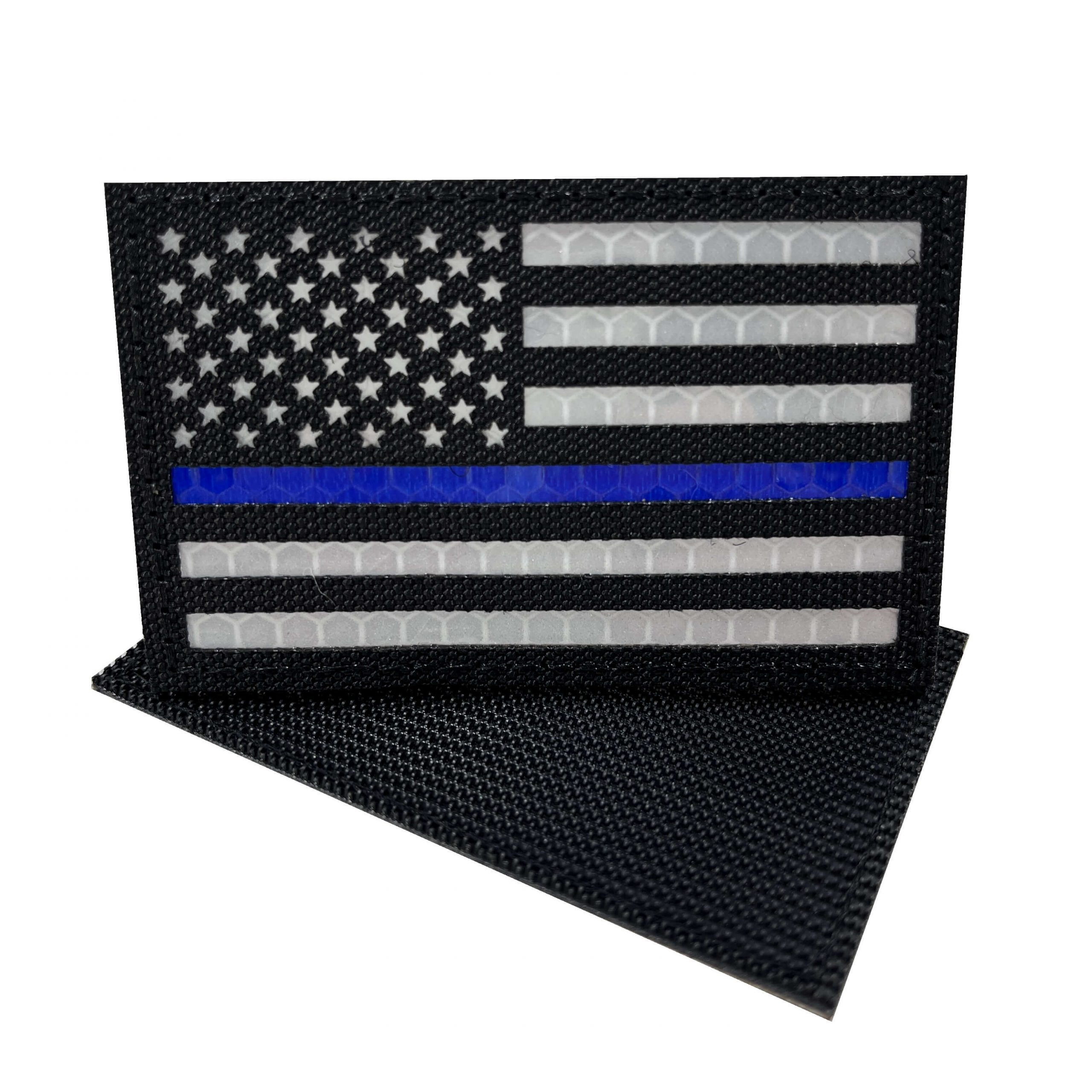 Reflective Laser USA Flag Patch with Thin Blue Line
