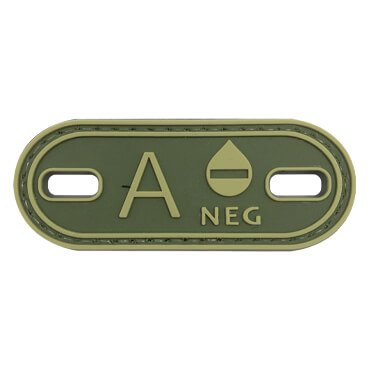 183-AN-L-11-370-Green A- A NEG Negative Blood Type Military PVC Patch