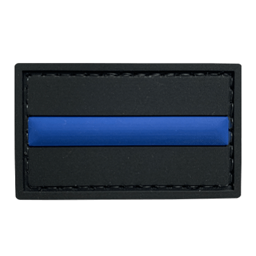 195-LT-S-11-Small Size Black PVC Patch with Thin Blue Line Stripe