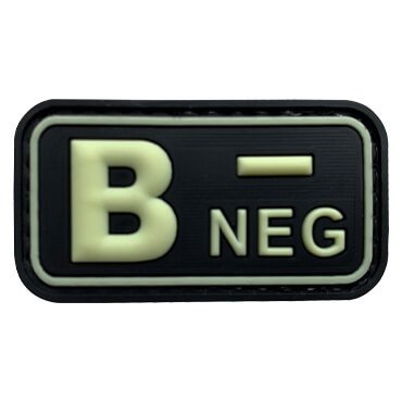 559-G-JBN-11-370-Glow in the Dark GITD B- B Negative Blood Type Patch