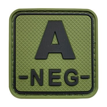 573-FAN-OG-11-370-OD Green Black A- NEG Blood Group Military PVC Patch