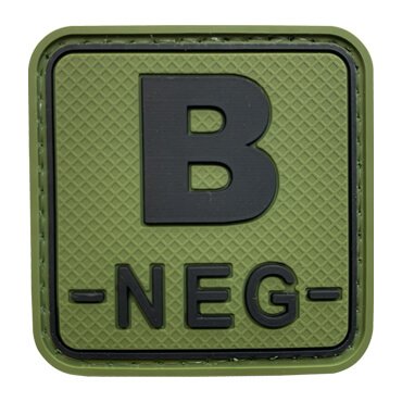 575-FBN-OG-11-370-OD Green Black B- NEG Blood Group Military PVC Patch